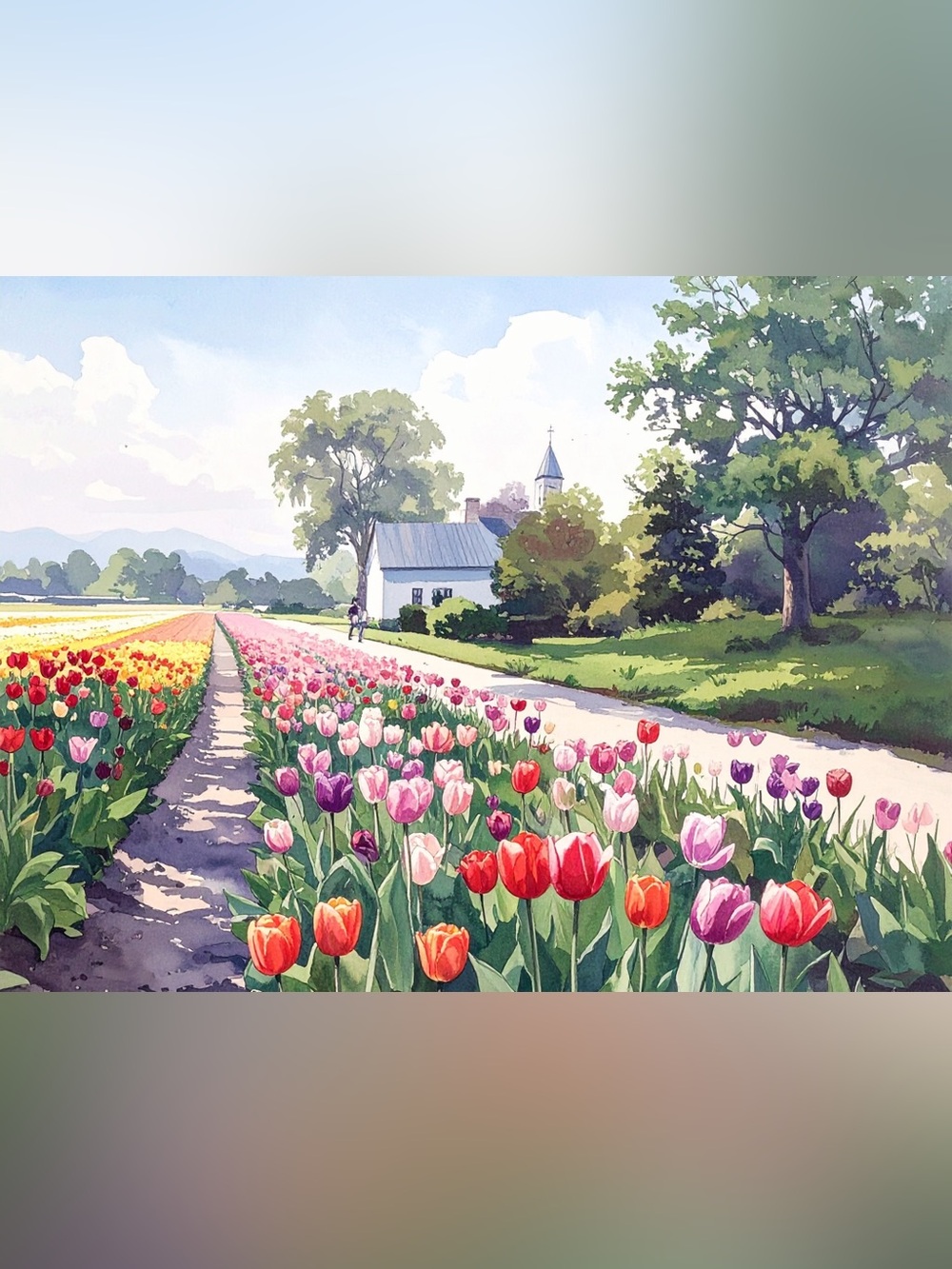 Vibrant Tulip Field Art Print - Pink, Red & Purple Floral